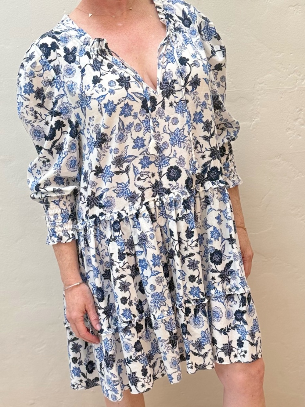 MISA Los Angeles Maya Tunic Dress Floral Ruffle Menara Petals Blue/White - Picture 7 of 8